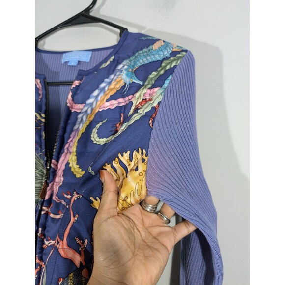 J. McLaughlin Sweater Women Sz S Blue Quilted Fron Silk Marine Nautical Jacket - Picture 3 of 12